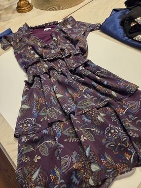 Q & A Floral Tiered Purple Ruffle Dress Medium Excellent